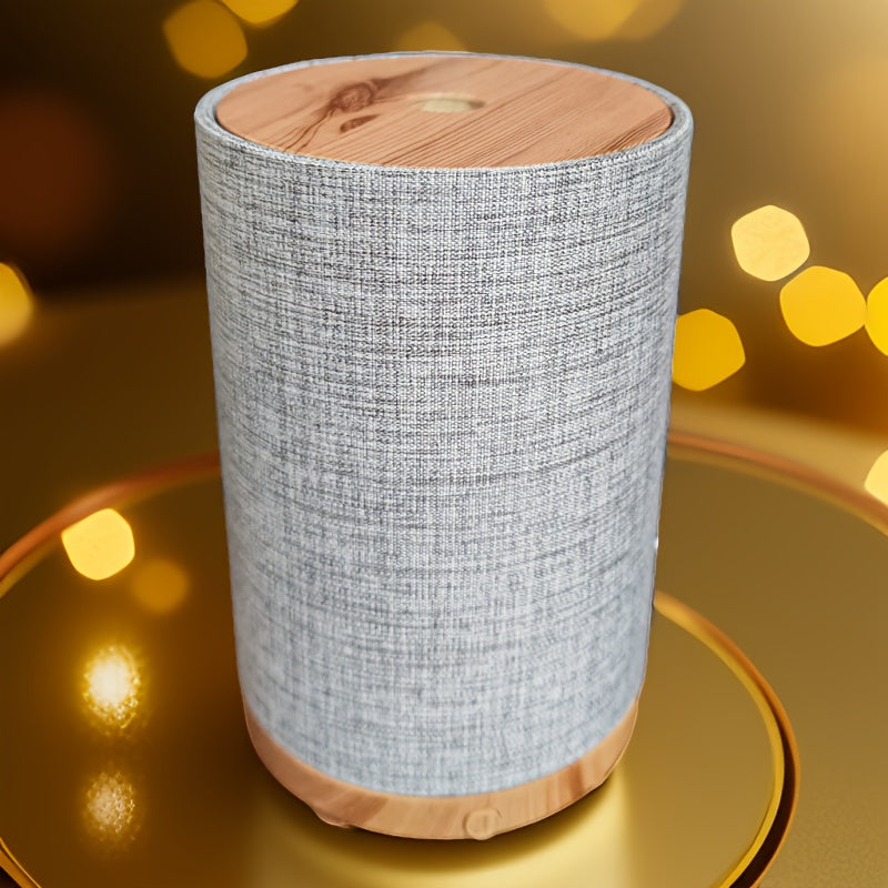 Aroma Diffuser Humidifier, Essential Oil Diffuser with Wood Grain Base and Handcrafted Fabric Top Cover, Auto Shut-Off Protection, Soundwave Technology Machine with Ambient Lighting, USB Portable Design, Home Decor, Dual Use for Bedroom and Desktop