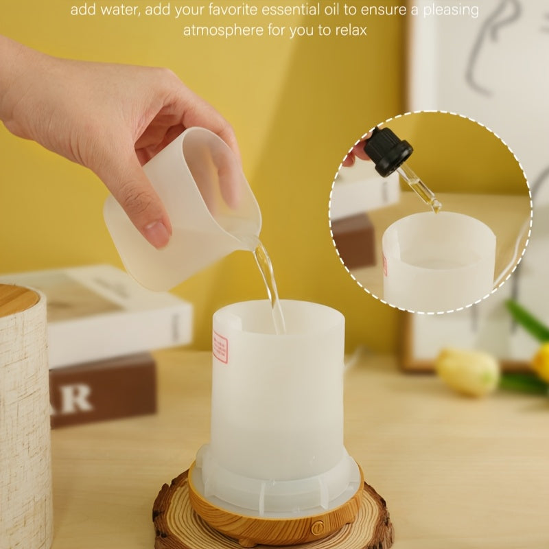 Aroma Diffuser Humidifier, Essential Oil Diffuser with Wood Grain Base and Handcrafted Fabric Top Cover, Auto Shut-Off Protection, Soundwave Technology Machine with Ambient Lighting, USB Portable Design, Home Decor, Dual Use for Bedroom and Desktop