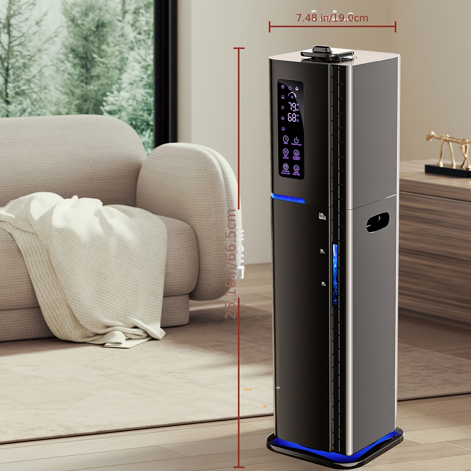 2.64 Gallon Humidifier for Bedroom & Large Rooms, Warm & Cool Mist for Up to 500 Sq Ft, Top Fill Diffuser with Ambient Light, 3 Mist Modes, 24-Hour Timer, 35dB Quiet Operation for Home, Office & Plants