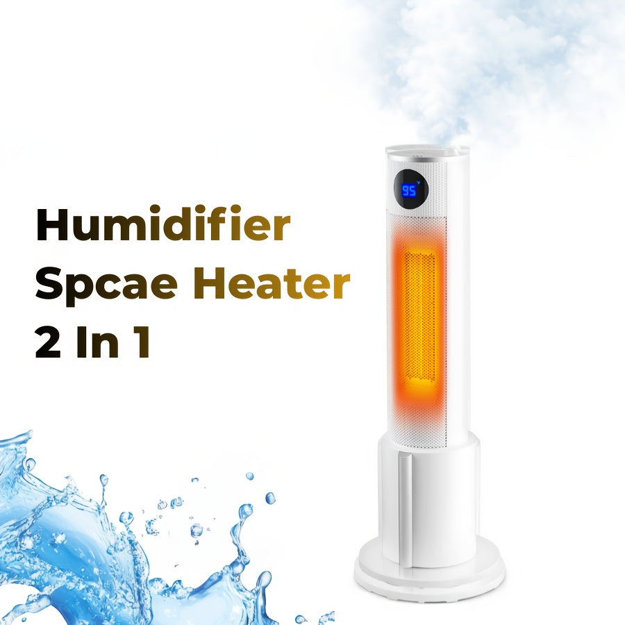 Portable 2-in-1 Humidifier Space Heater, 3 Heat Modes 12H Timer, Safe Quiet Tower Heater for Bedroom Indoor Use