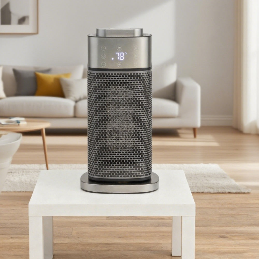 3D Flame Effect Space Heater with Humidifier, 16'' 1500W Tower Heater, 70° Oscillation, Thermostat, Timer Electric Heater for Home, Realistic Fireplace Decor with Remote, Timer, Tip-Over Switch Safe for Bedroom Living Room,  Room Warmer, Modern