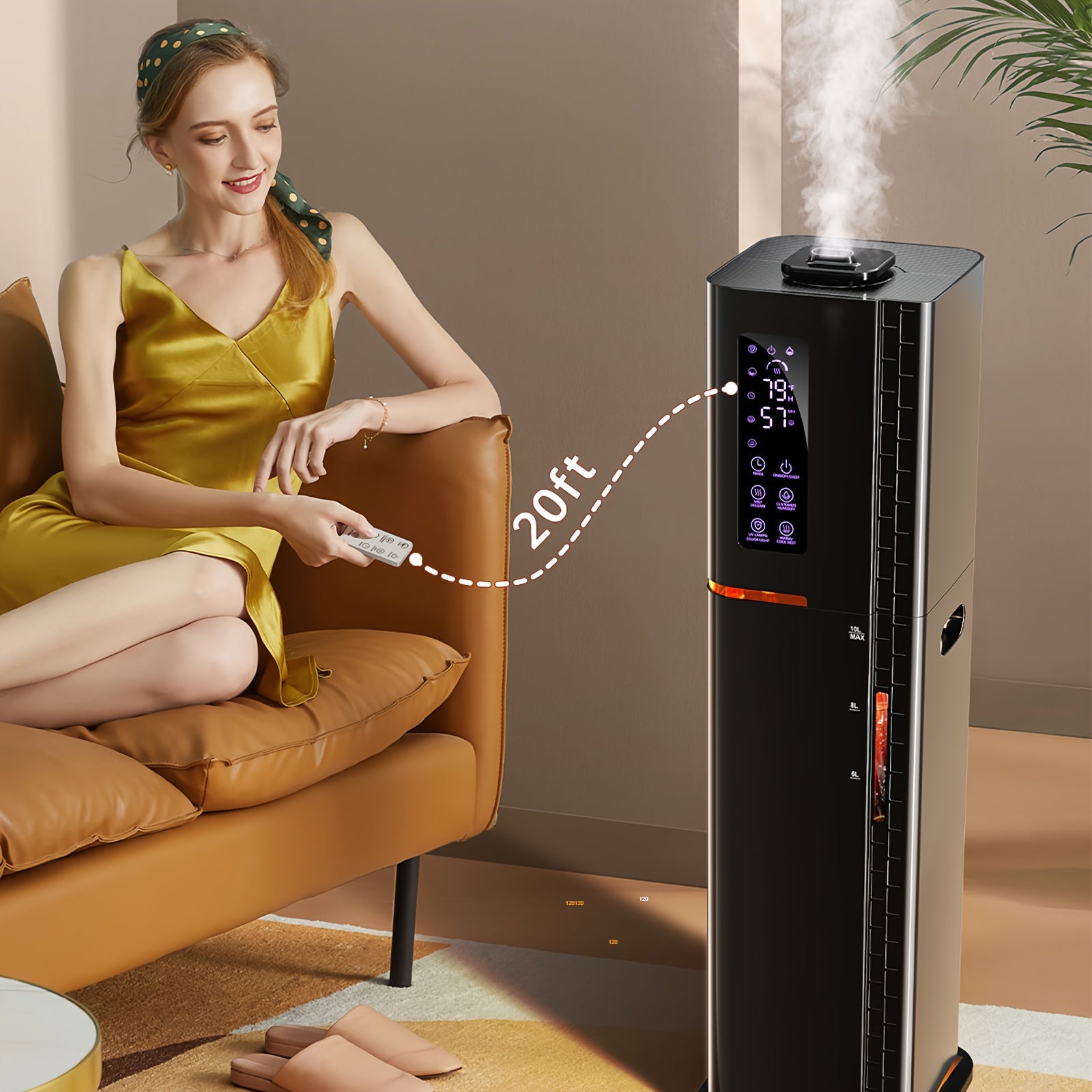 2.64 Gallon Humidifier for Bedroom & Large Rooms, Warm & Cool Mist for Up to 500 Sq Ft, Top Fill Diffuser with Ambient Light, 3 Mist Modes, 24-Hour Timer, 35dB Quiet Operation for Home, Office & Plants