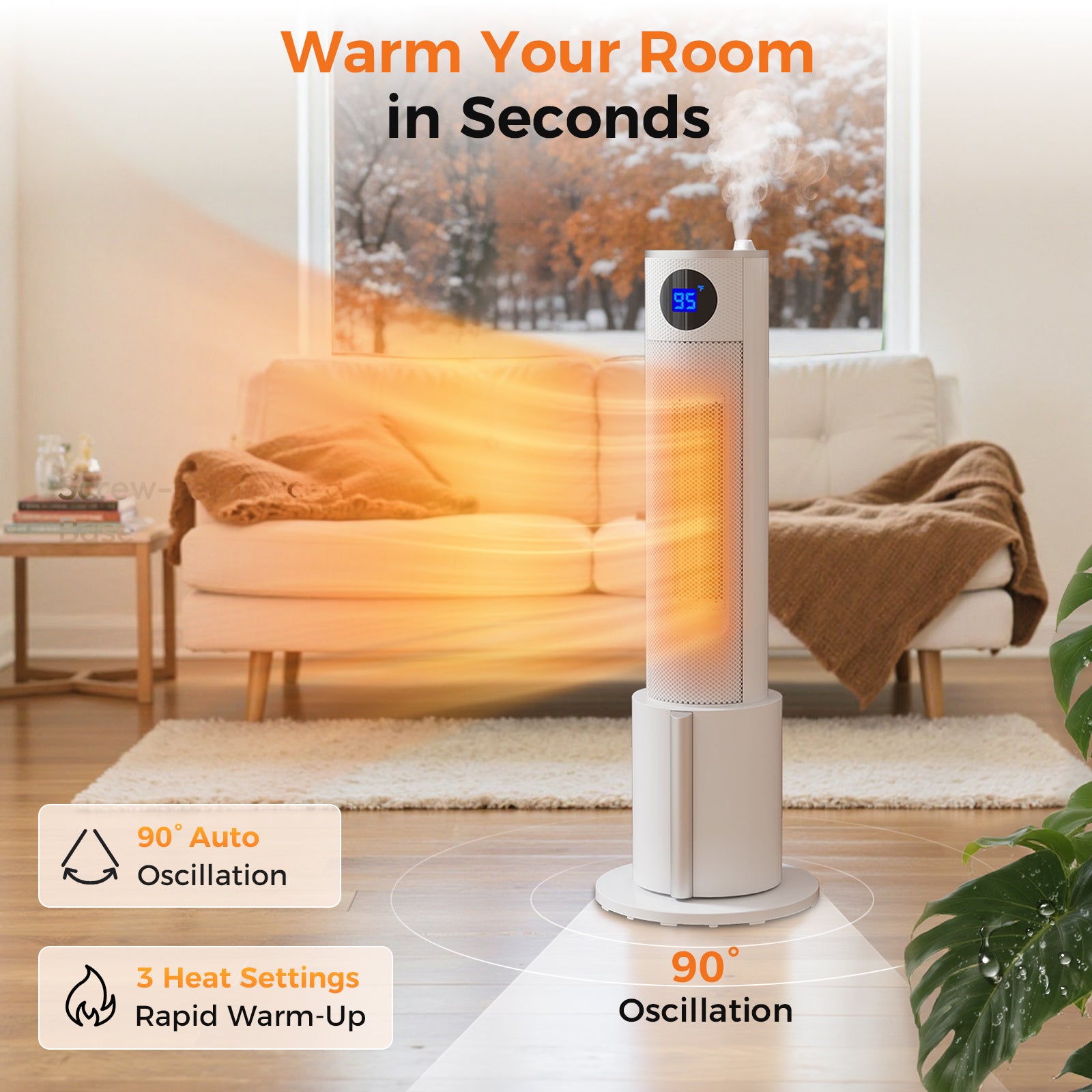 2-in-1 Warm Mist Humidifier & Heater with Adjustable Thermostat, 3 Heat Modes & 12H Timer, Quiet Portable Tower Heater Suitable for Bedroom, Overheat\u002FTip-Over Protection, Bottom-Fill Water, 1500W Heating\u002FHumidifier for Rooms