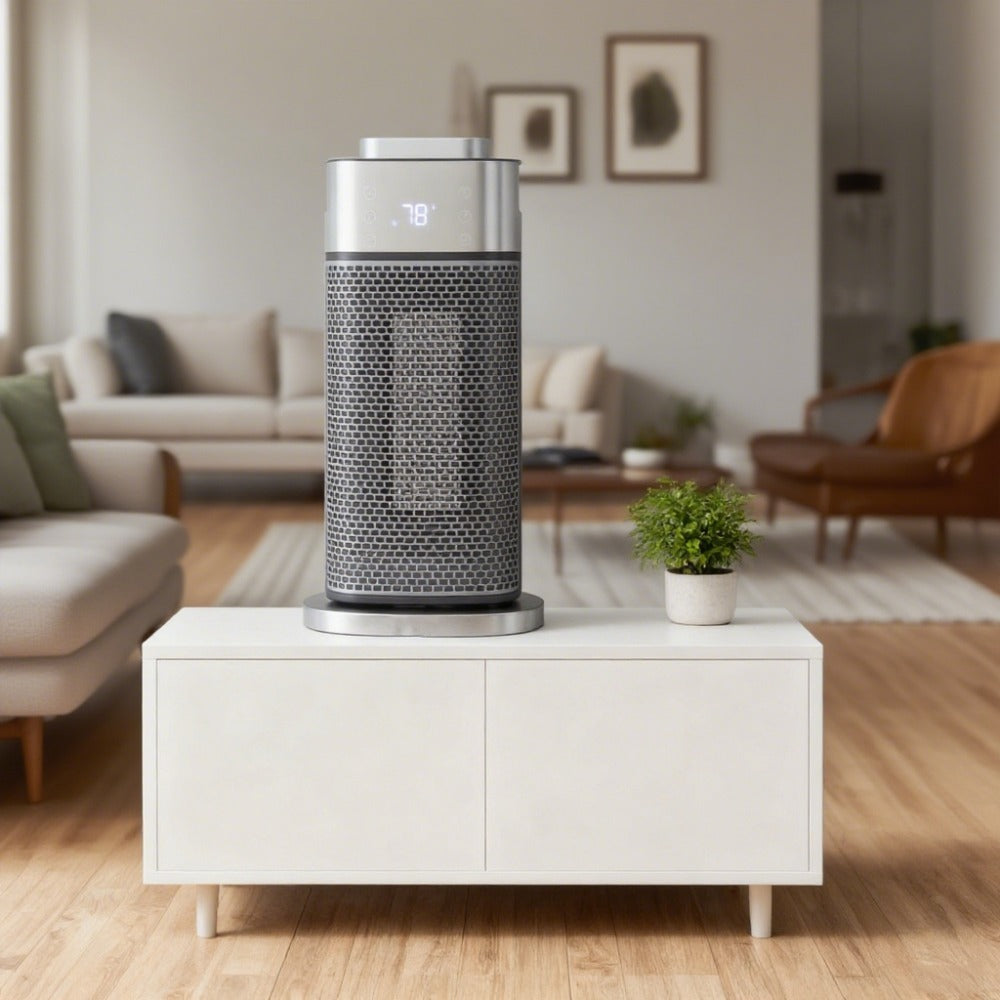 3D Flame Effect Space Heater with Humidifier, 16'' 1500W Tower Heater, 70° Oscillation, Thermostat, Timer Electric Heater for Home, Realistic Fireplace Decor with Remote, Timer, Tip-Over Switch Safe for Bedroom Living Room,  Room Warmer, Modern