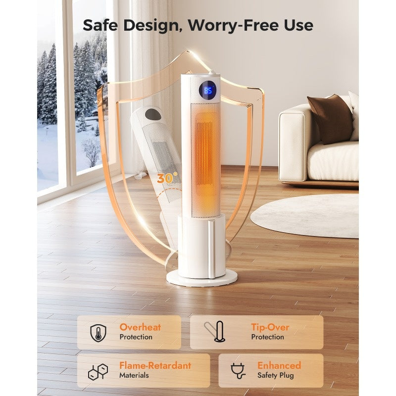 Portable 2-in-1 Humidifier Space Heater, 3 Heat Modes 12H Timer, Safe Quiet Tower Heater for Bedroom Indoor Use