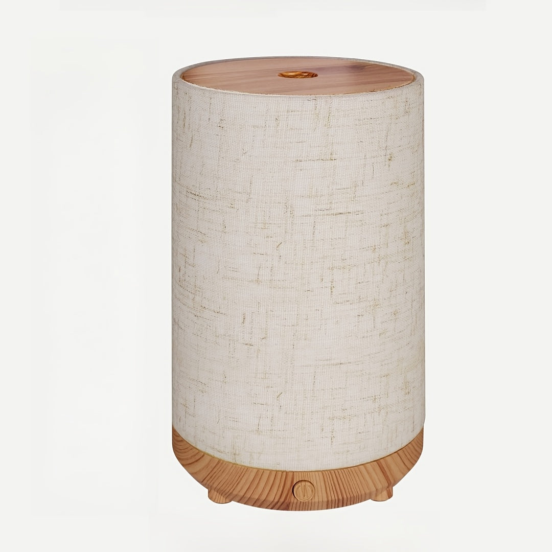 Aroma Diffuser Humidifier, Essential Oil Diffuser with Wood Grain Base and Handcrafted Fabric Top Cover, Auto Shut-Off Protection, Soundwave Technology Machine with Ambient Lighting, USB Portable Design, Home Decor, Dual Use for Bedroom and Desktop